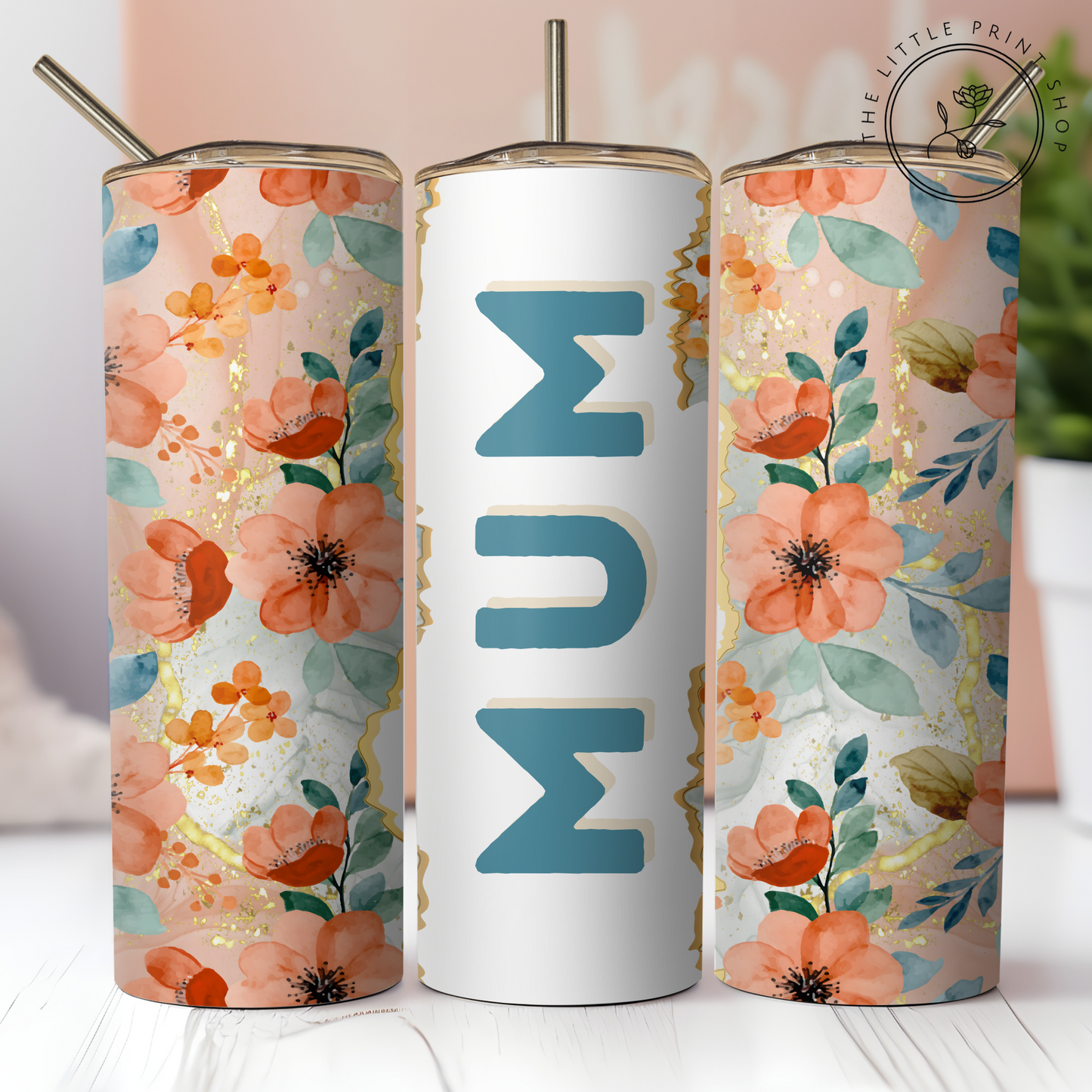 Peach Florals ~ Personalise - 20oz Sublimation Wrap
