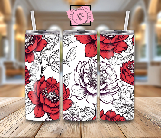 Red & White Flowers - 20oz Sublimation Wrap