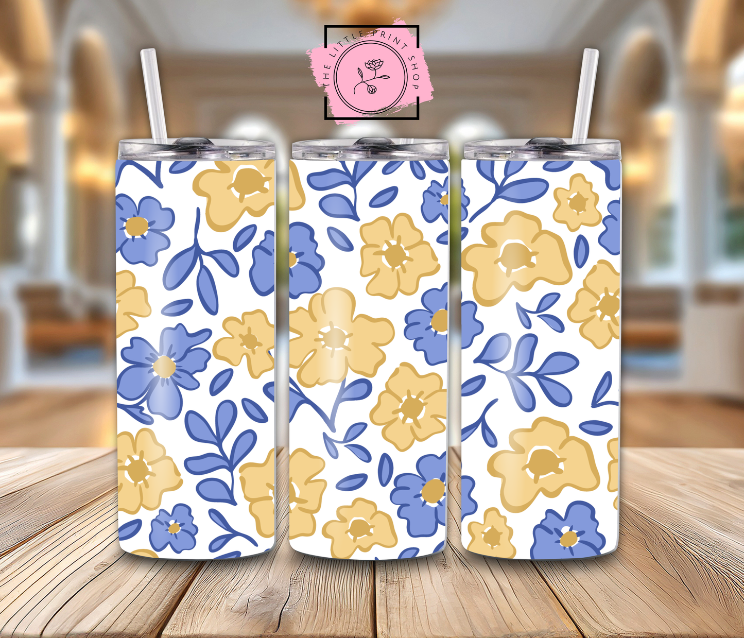 Blue & Yellow Flowers - 20oz Sublimation Wrap