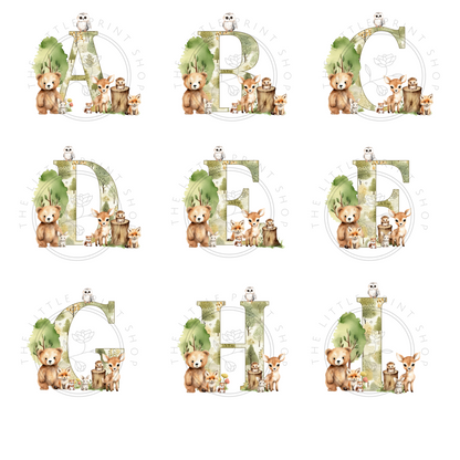 Woodland Alphabet Letters - A-Z - UV DTF 5 inch Decals
