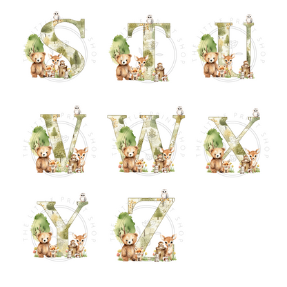 Woodland Alphabet Letters - A-Z - UV DTF 5 inch Decals